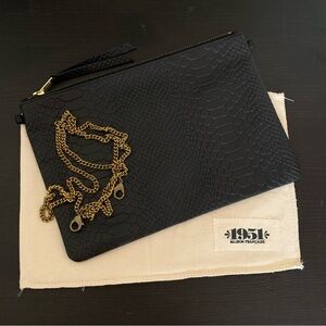 Anthropologie 1951 Maison Francaise Large Pouchette Clutch in Black Python